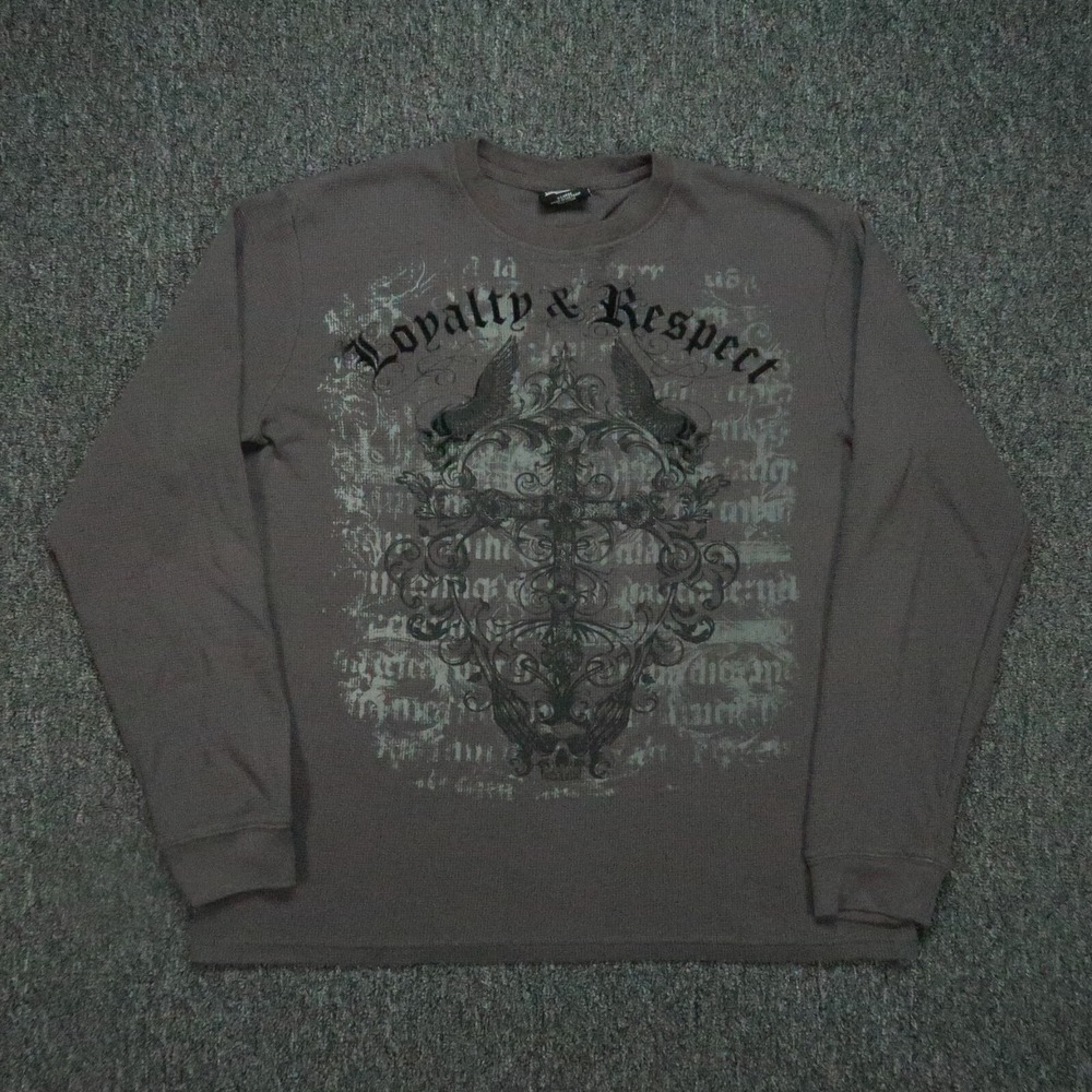 MMA Elite Pullover Men Extra Large Gray Crew Thermal Long Sleeve Y2K Waffle